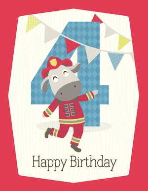 kids fireman 4th  birthday card