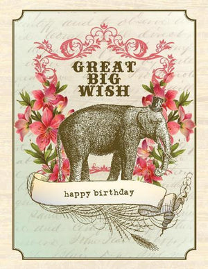 Vintage Elephant Big Wish Birthday Card