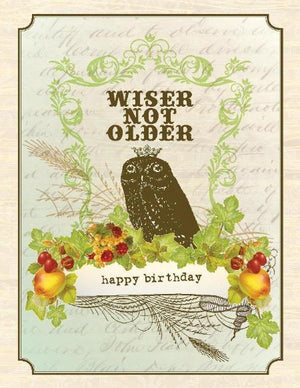 Vintage Owl Wiser Not Older Birthday Card