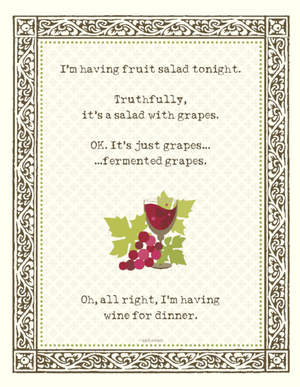 Fruit salad, Wine for Dinner greeting Card