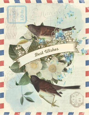 Vintage Air Mail with Birds Best Wishes greeting Card
