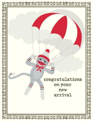 New Baby Sock Monkey greeting Card