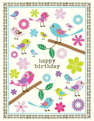 Bright Coloured Tweet Birds Birthday Card