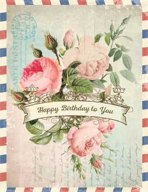 Vintage Air Mail flower bouquet Wishes To You Birthday Card