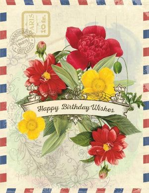 Vintage Air Mail Bouquet Birthday Wishes Card