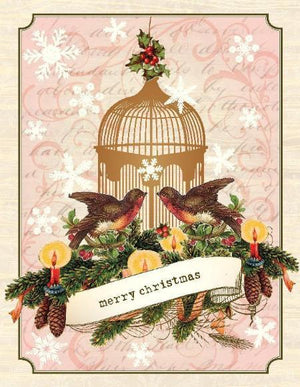 Merry Christmas vintage Bird Cage greeting Card