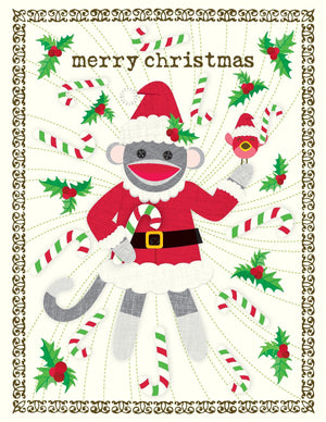 Christmas Sock Monkey Santa Greeting Card