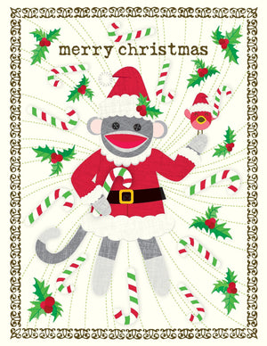 Christmas Sock Monkey Santa Greeting Card