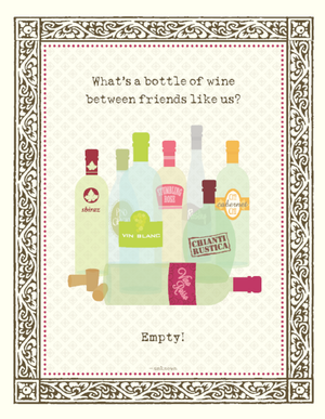 Bottle of Wine between Friends greeting Card