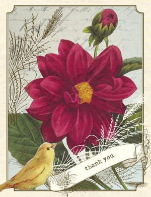 Vintage Canary Red Daisy Thank You Greeting Card