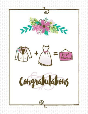 Just Married Bride and Groom greeting card
