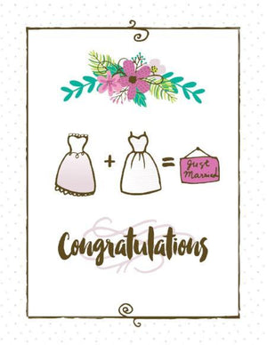 just married bride and bride wedding greeting card
