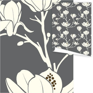 WP3028-Grey Magnolia Gift Wrap