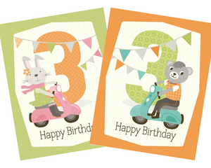 kids 3rd vespa riding bear birthday card