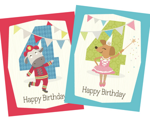 kids 4th birthday greeting card